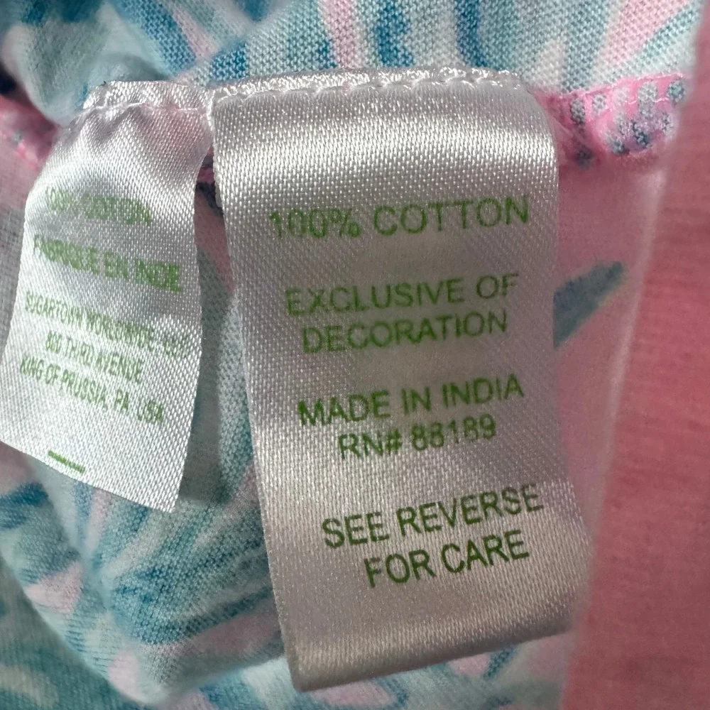 Lilly Pulitzer Girls Pink Blue Pineapple Print Cotton Dress Pom Pom Trim M 6-7